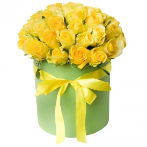 35 Желтых роз в шляпной коробке